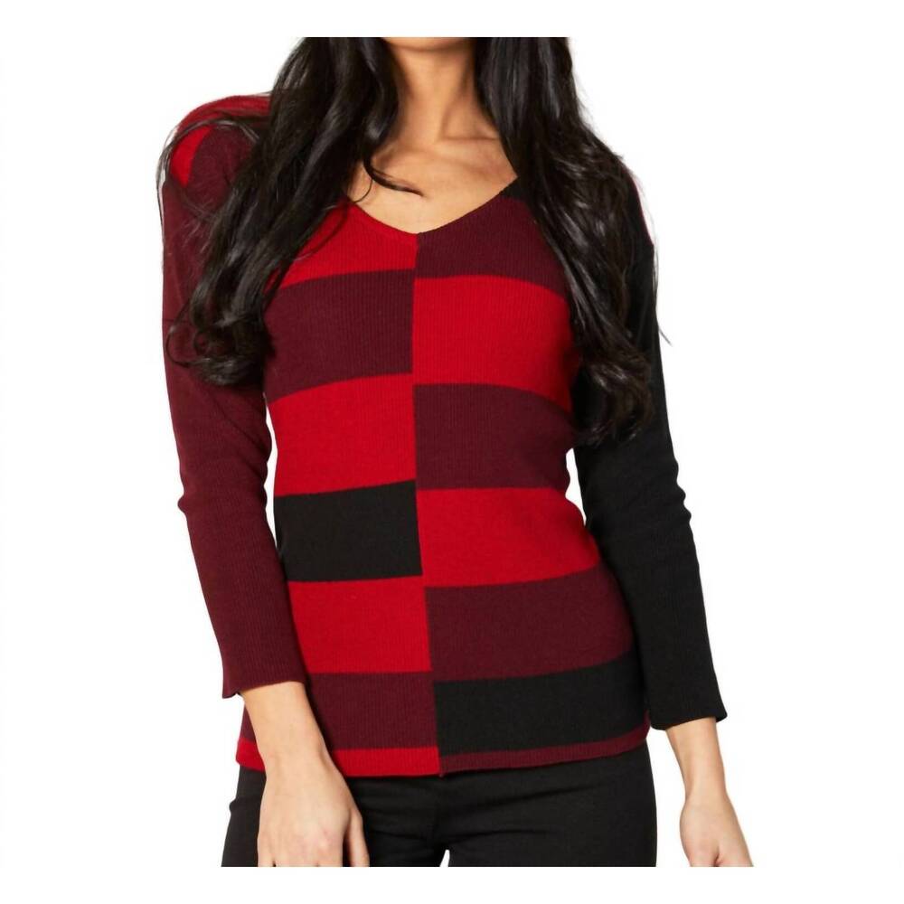 NEW ANGEL APPAREL ribbed v-neck sweater in black/red